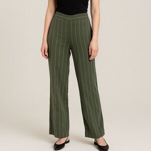 Coldwater Creek Wide Leg 12 Linen Blend Pants Pistachio Green Pinstriped